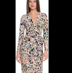 Maggy London Long Sleeve Dress with Abstract Print Sz 16